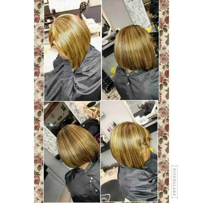 Short Caramel-Streaked A-Line Bob Hairstyle 1