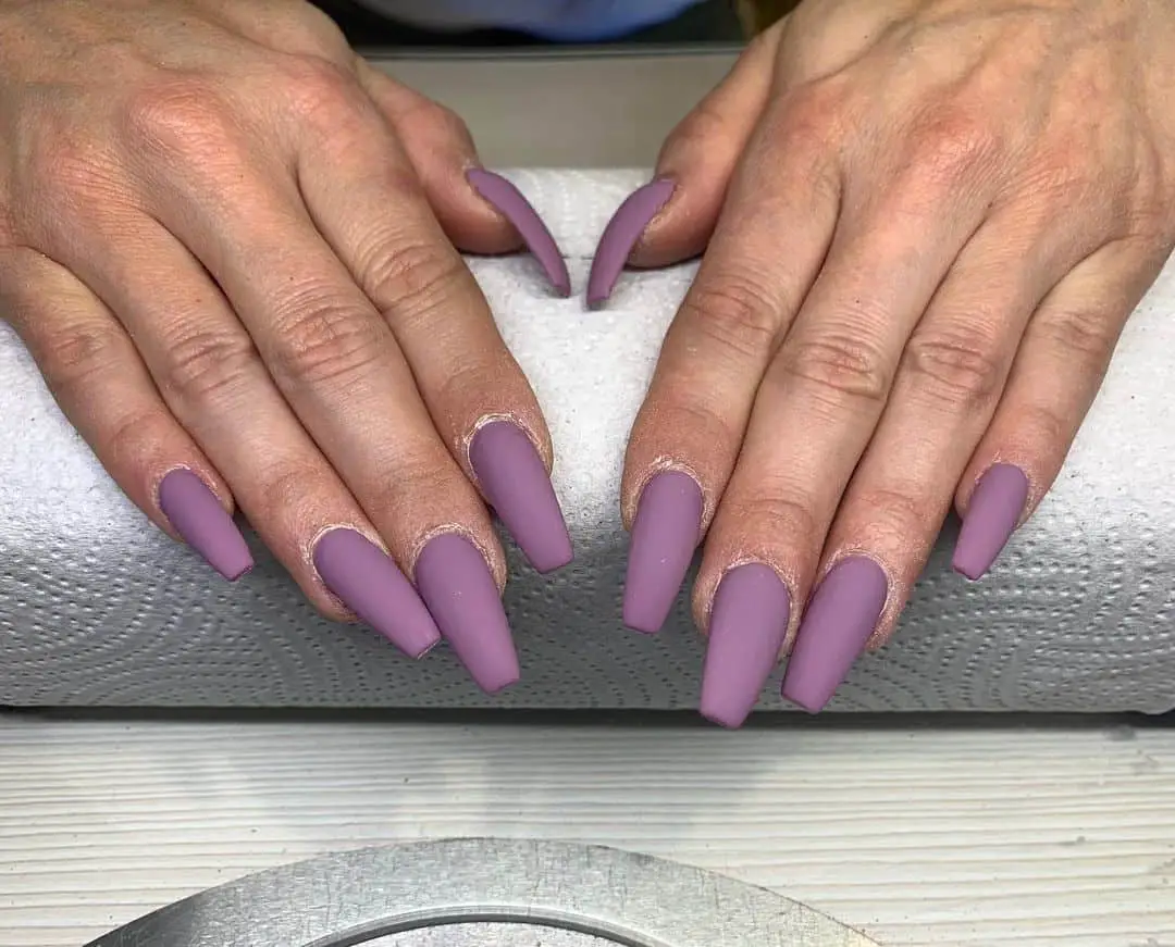 Square Shaped Purple Matte Nails 