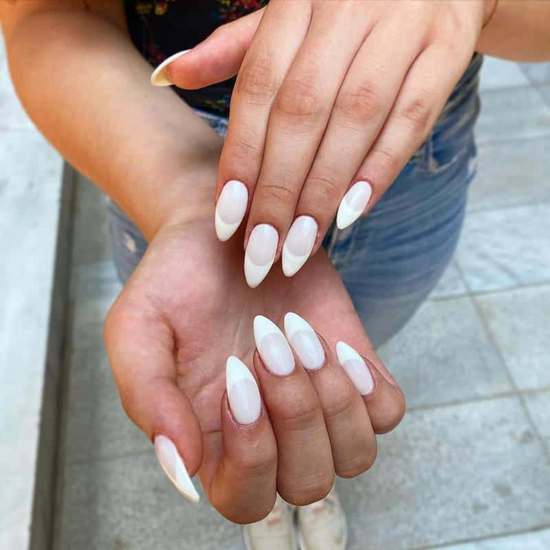 60 Elegant French Tip Nail For A Super Trendy Manicure (2023 Update) 52 Stiletto French Nail 1