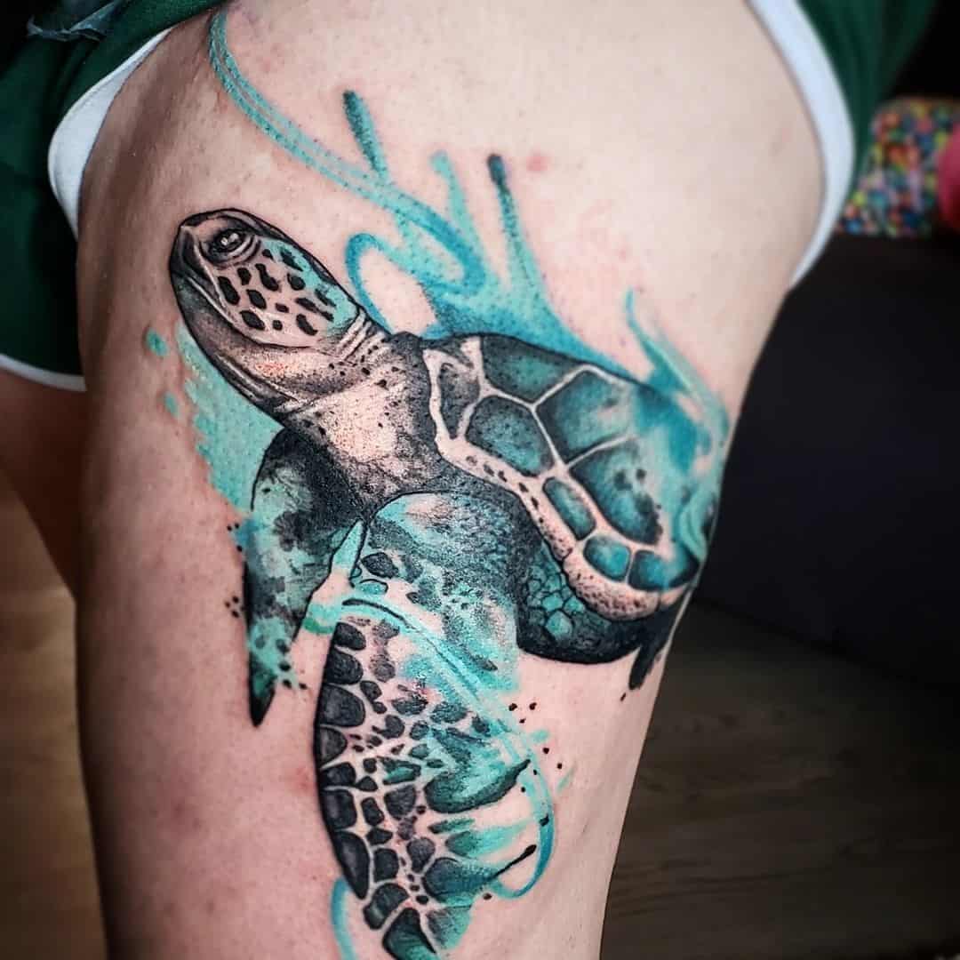 Thigh Tattoos For Men Sea Turtle 