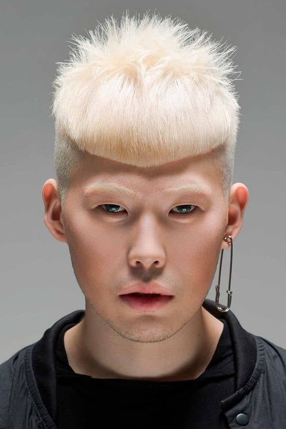 Most Stylish Two-Block Haircut Designs: Creative Advice For Trendy Men 19 Two-Block Design In White Blonde and V-shaped Fringe 2