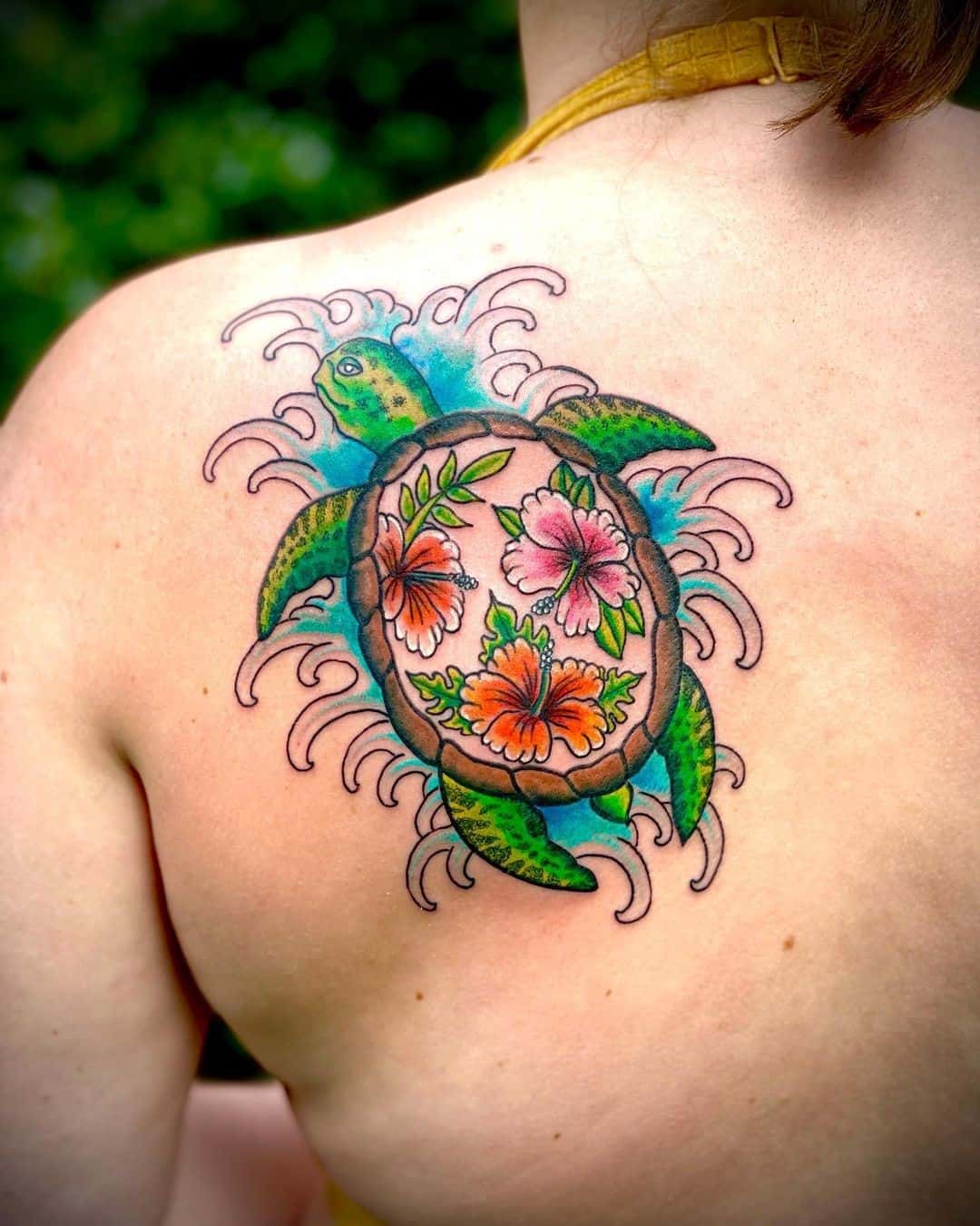 Upper Back Sea Turtle Tattoo 