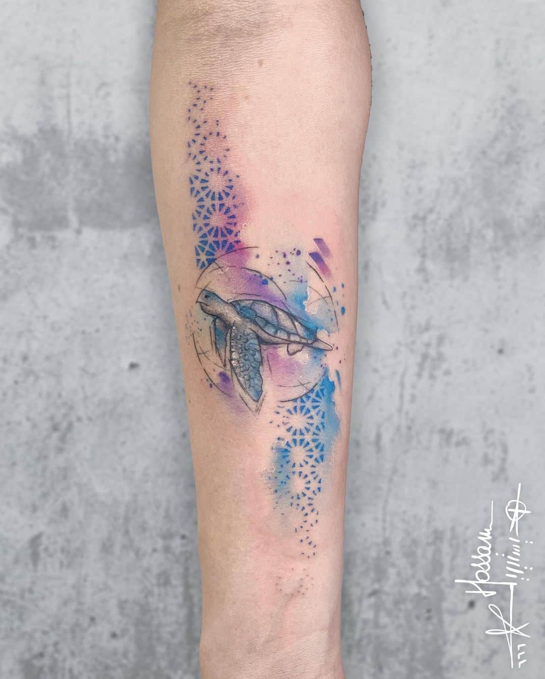 Watercolor Artsy Sea Turtle Tattoo