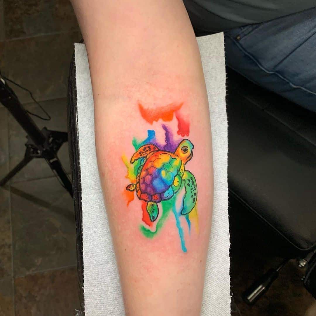 Watercolor Sea Turtle Tattoo 