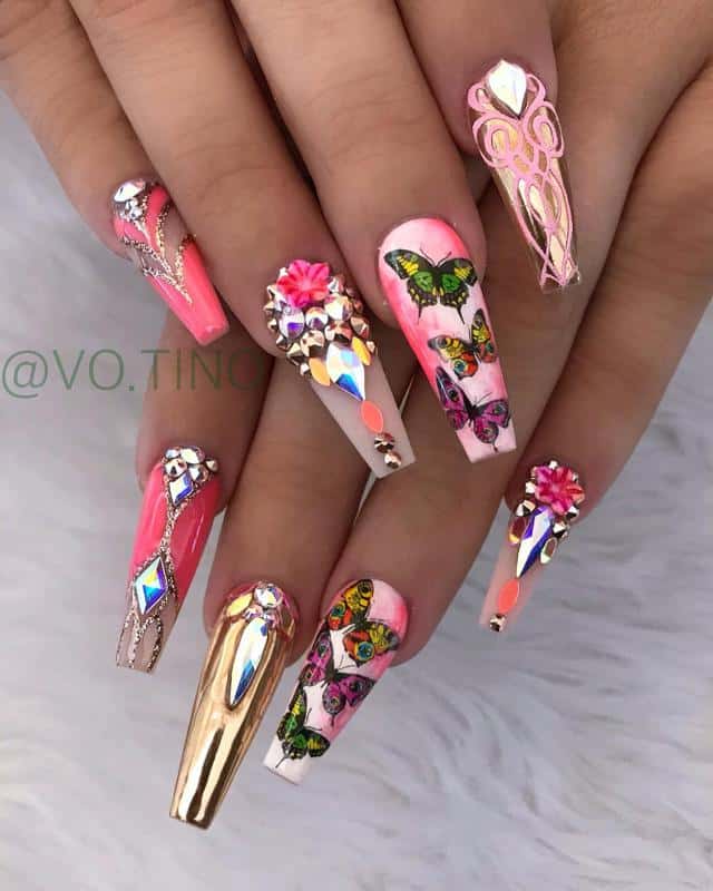 A Little Bit Of Everything With Butterfly Nails Design