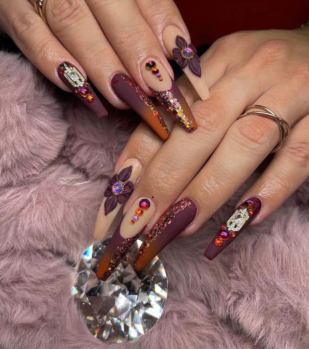 40+ Unique Burgundy Nail Design Ideas (Square & Coffin, Oval & Almond) 12 Acrylic Burgundy Nails