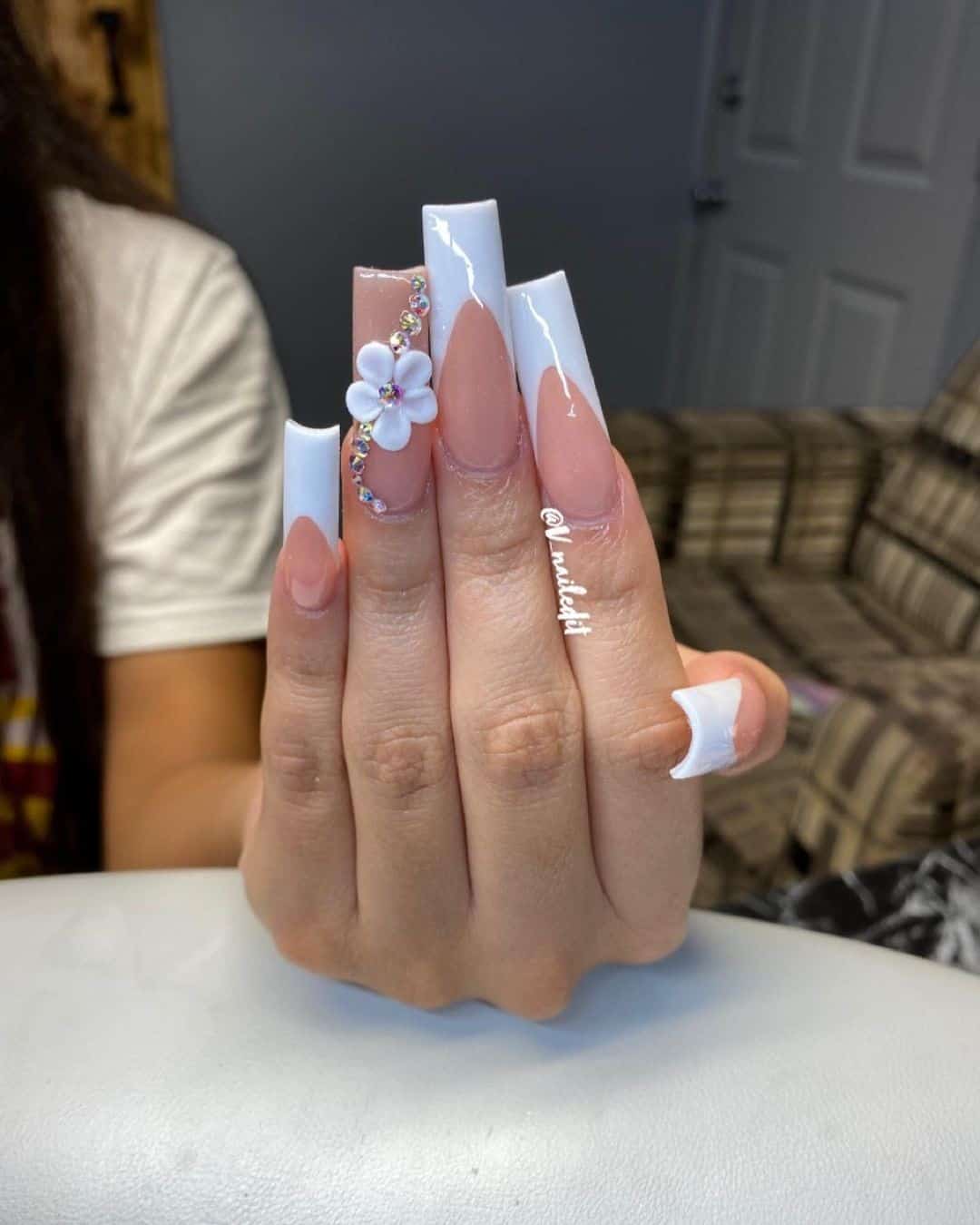 Acrylic French Nail Designs With Diamonds