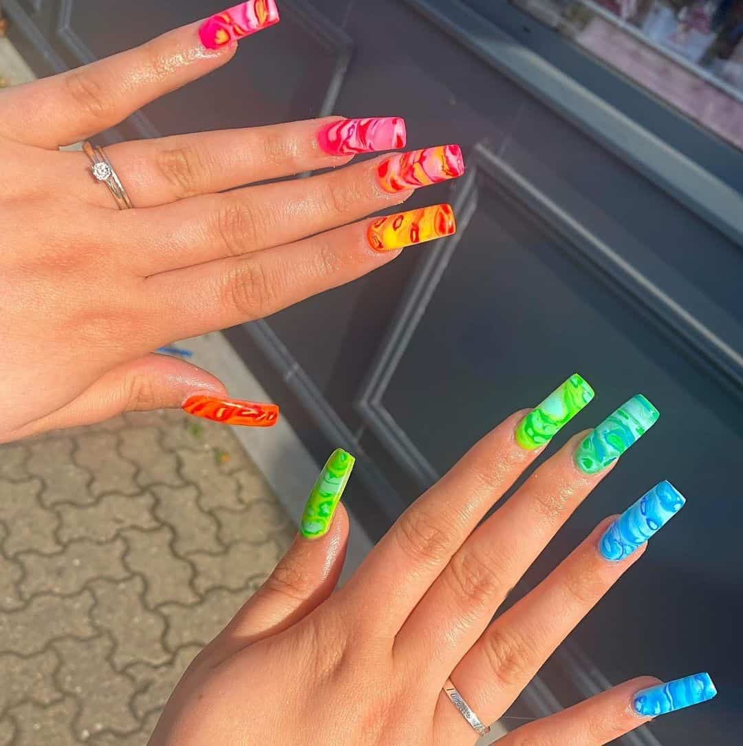 Acrylic Rainbow Nails