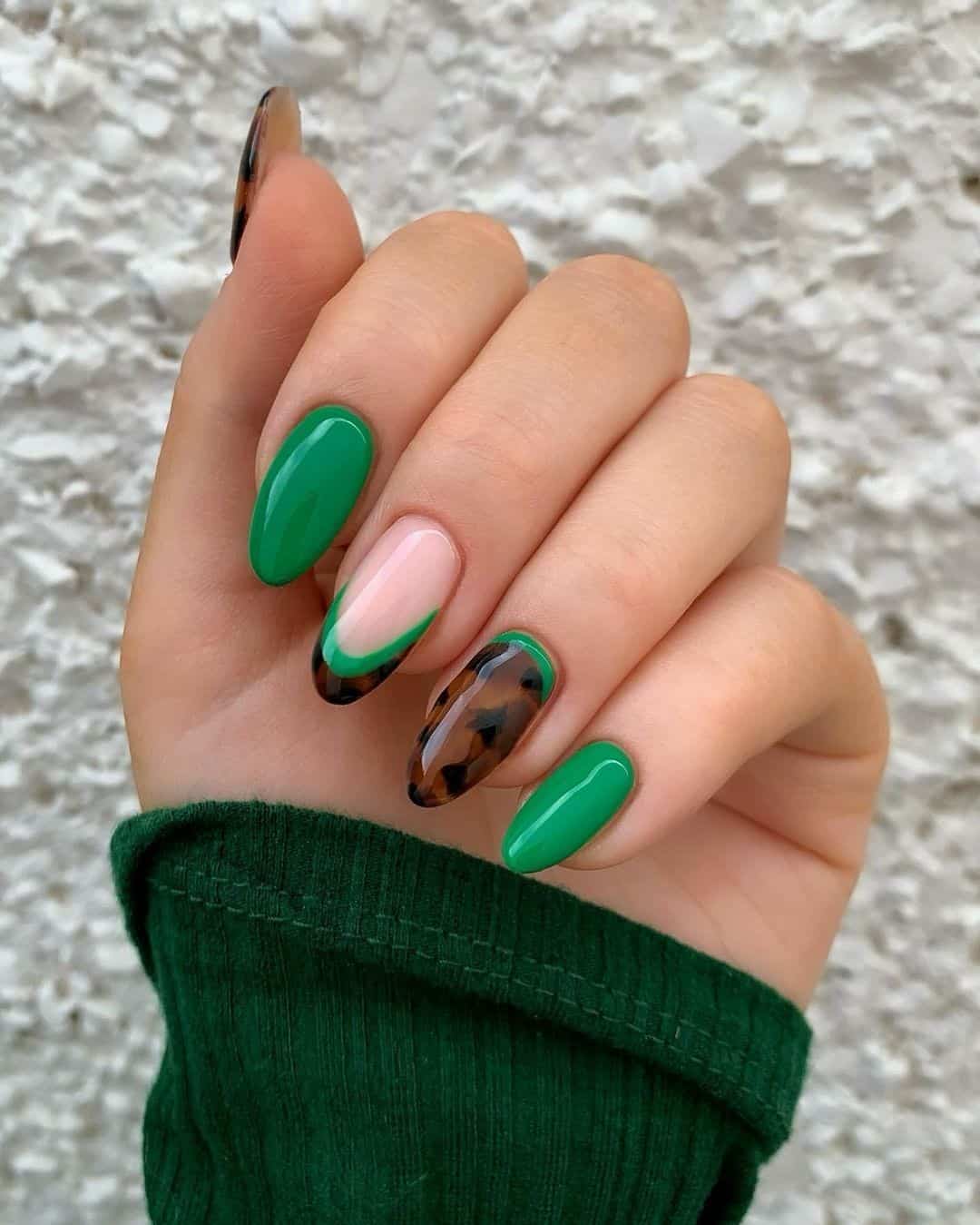 Almond Fall Nails Green Color