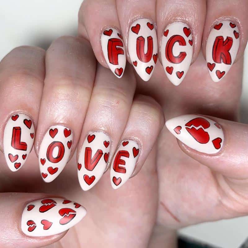50 Heart Nail Art Ideas That Feeling Romantic 38 Anti-love Heart Nails