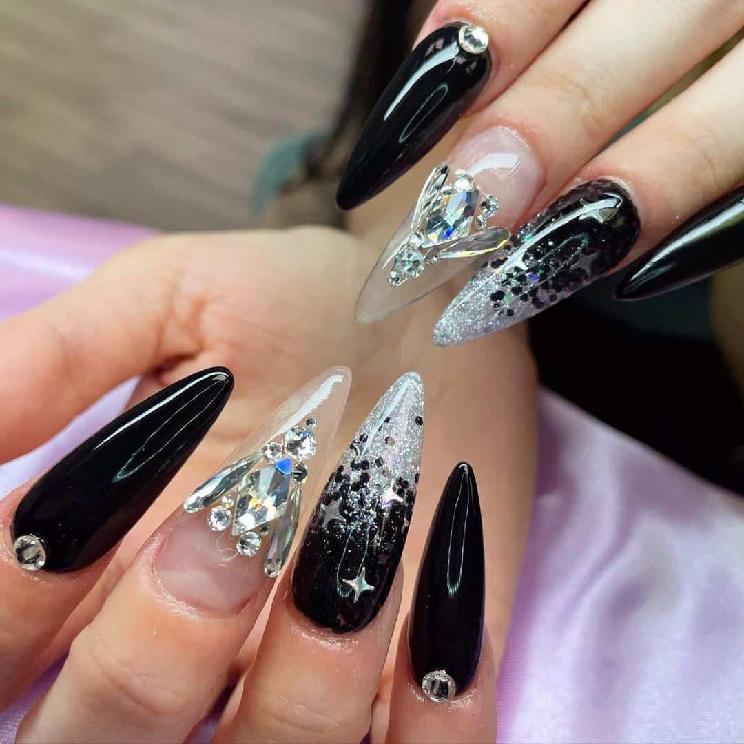 Birthday Nails Acrylic Manicure Black Design