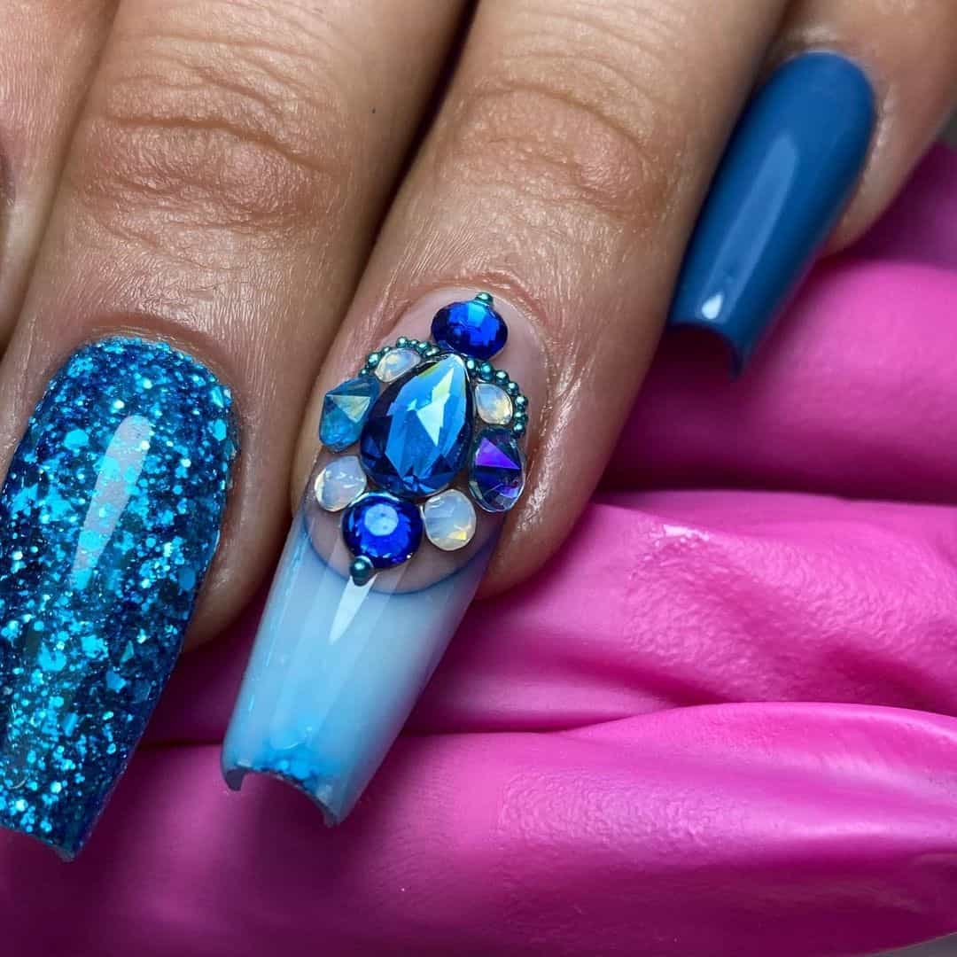 Blue Nail Designs With Diamonds