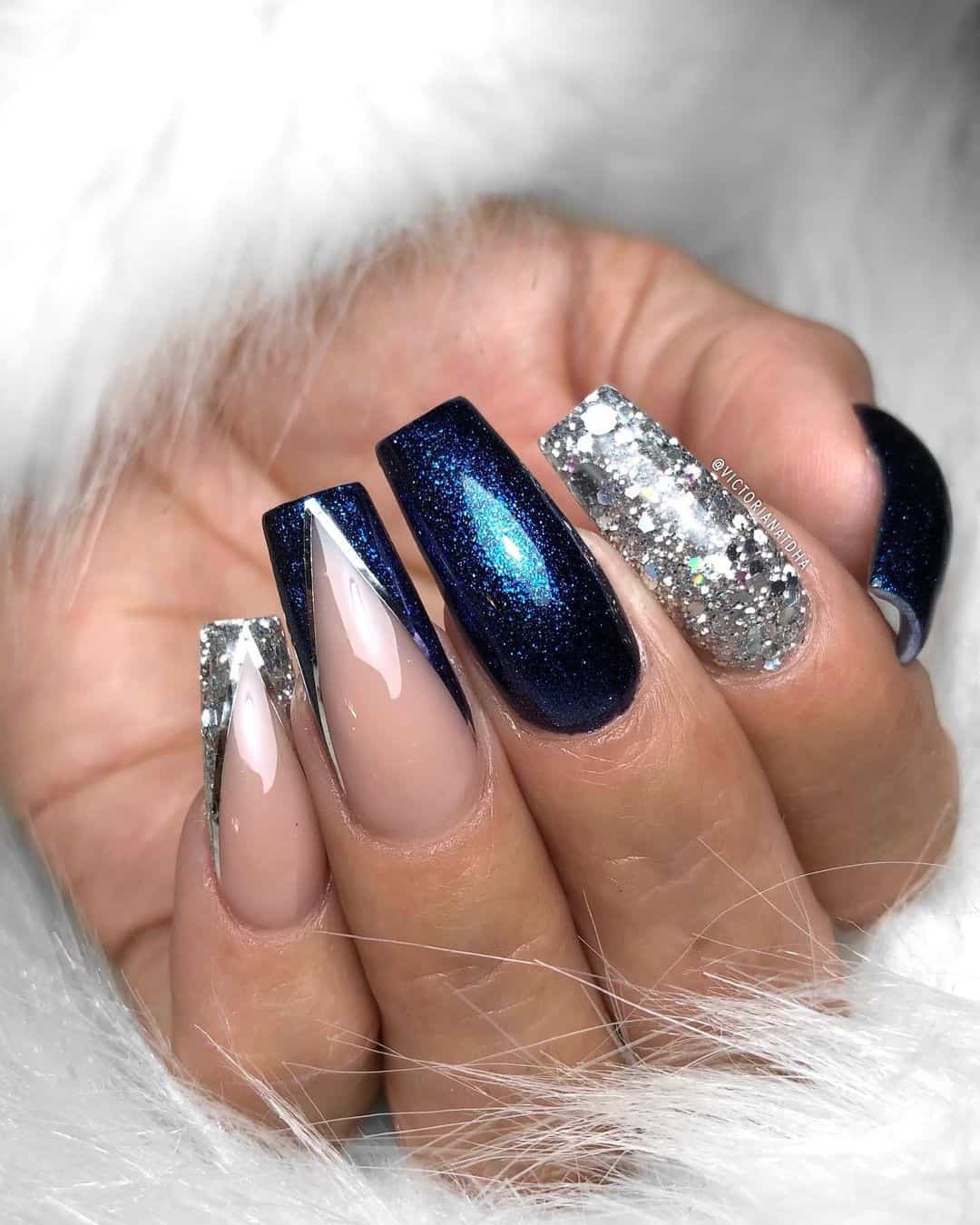 Blue & Silver Winter Nails