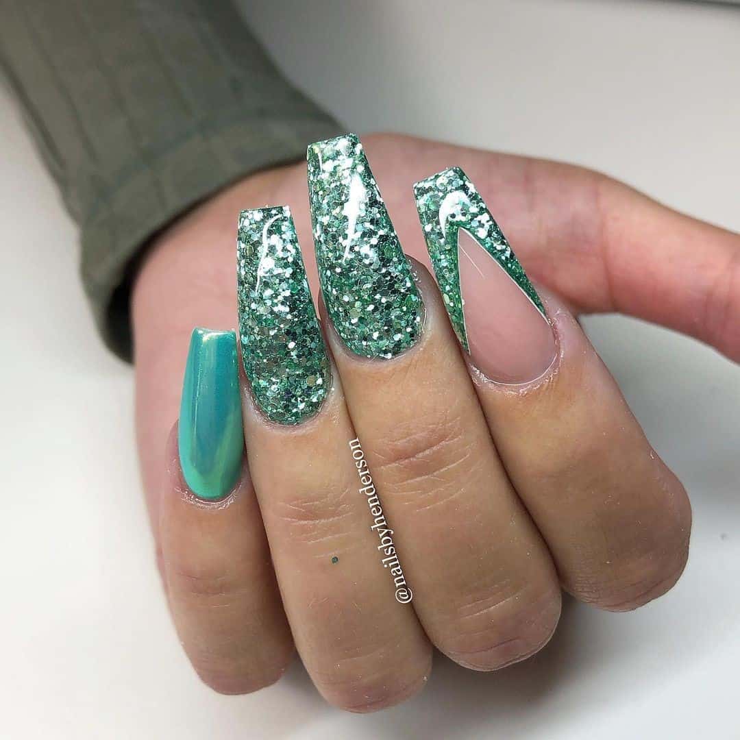 Bold Green Glitter Nails