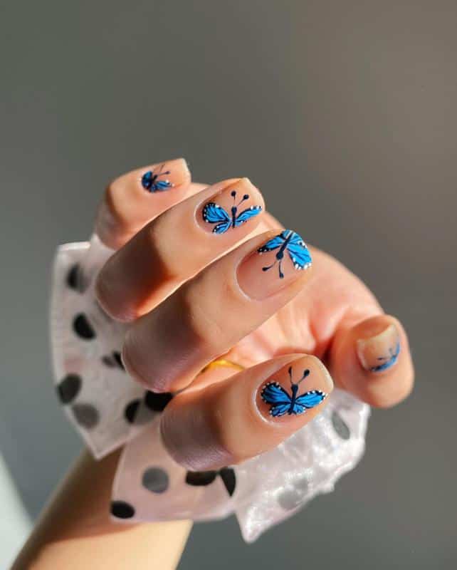 36 Butterfly Nail Designs Ideas That Will Make Your Heart Twinkle 4 Bright-Blue Butterflies