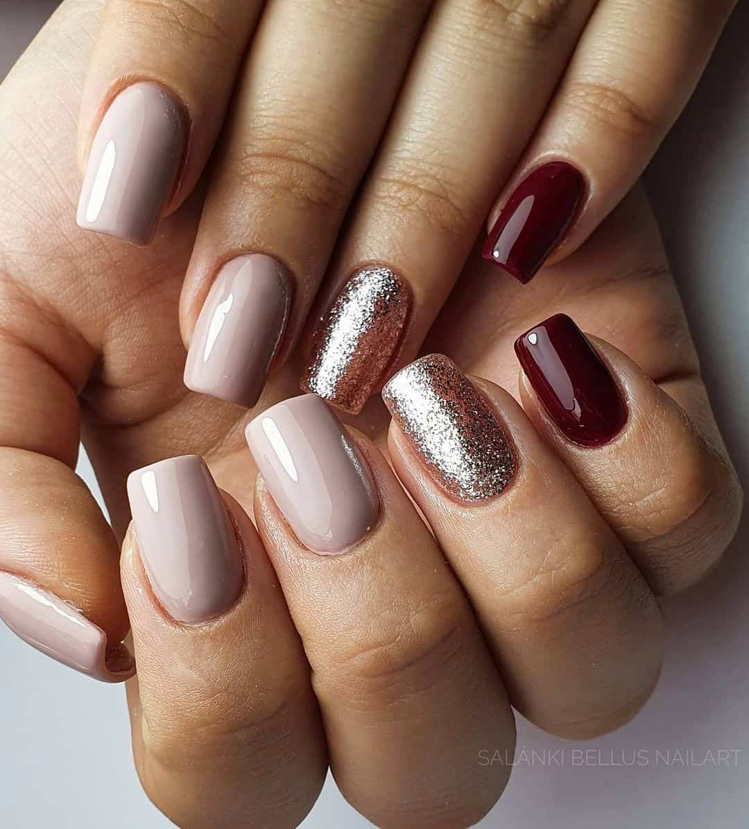 40+ Unique Burgundy Nail Design Ideas (Square & Coffin, Oval & Almond) 10 Burgundy Nail Designs With Glitter