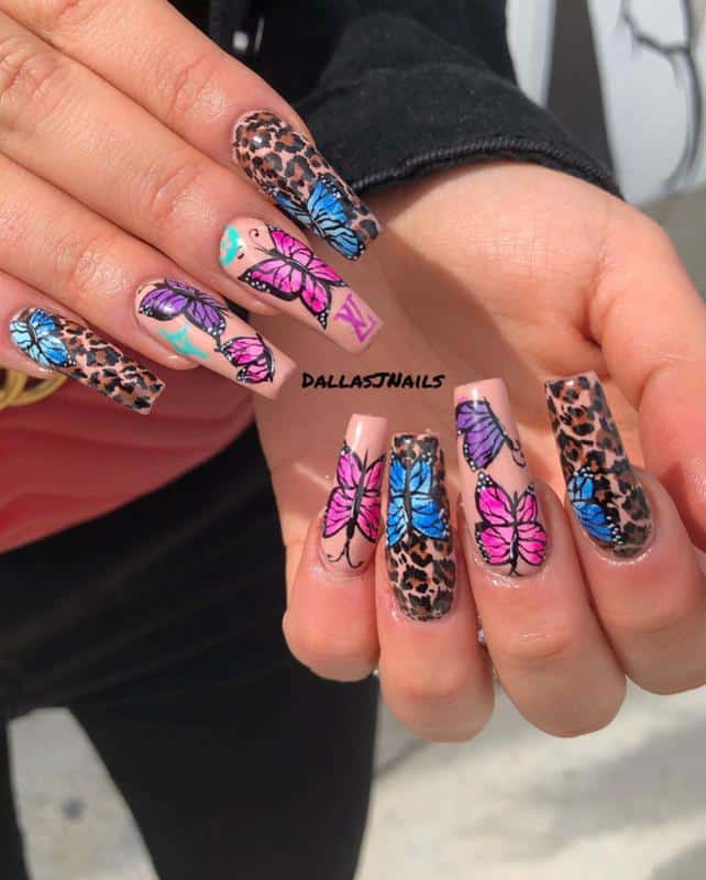 Butterfly And Cheetah Nail Art