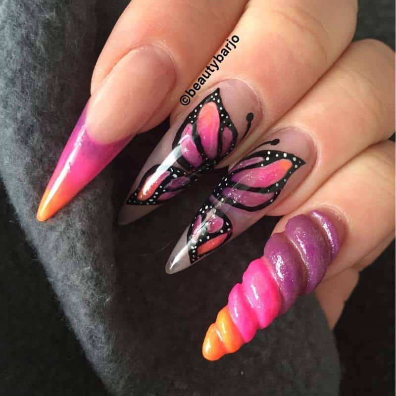 36 Butterfly Nail Designs Ideas That Will Make Your Heart Twinkle 32 Butterfly Nails Long And Pointy