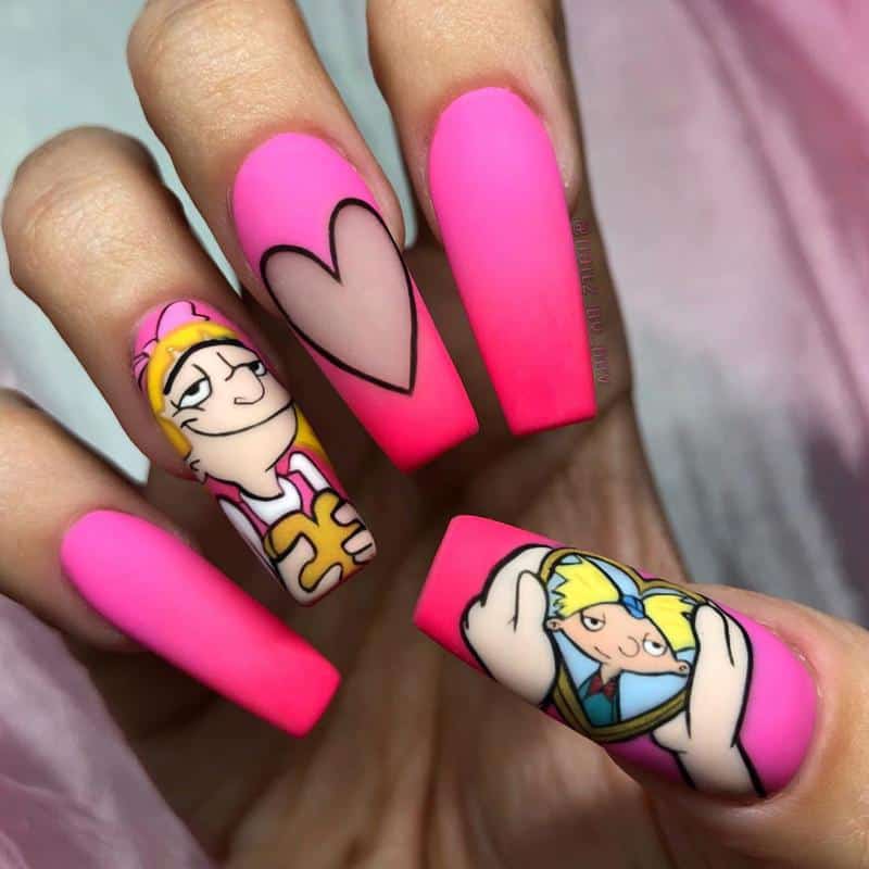 50 Heart Nail Art Ideas That Feeling Romantic 44 Cartoon Crush