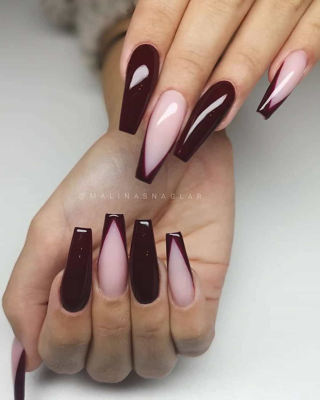40+ Unique Burgundy Nail Design Ideas (Square & Coffin, Oval & Almond) 3 Deep Burgundy Nail Designs