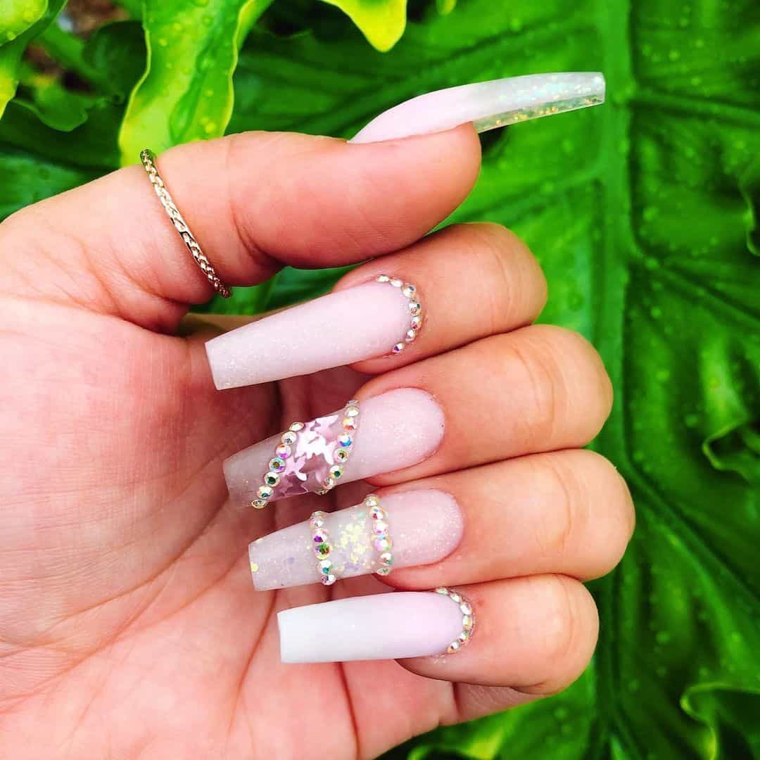 Feminine Nail Designs With Diamonds