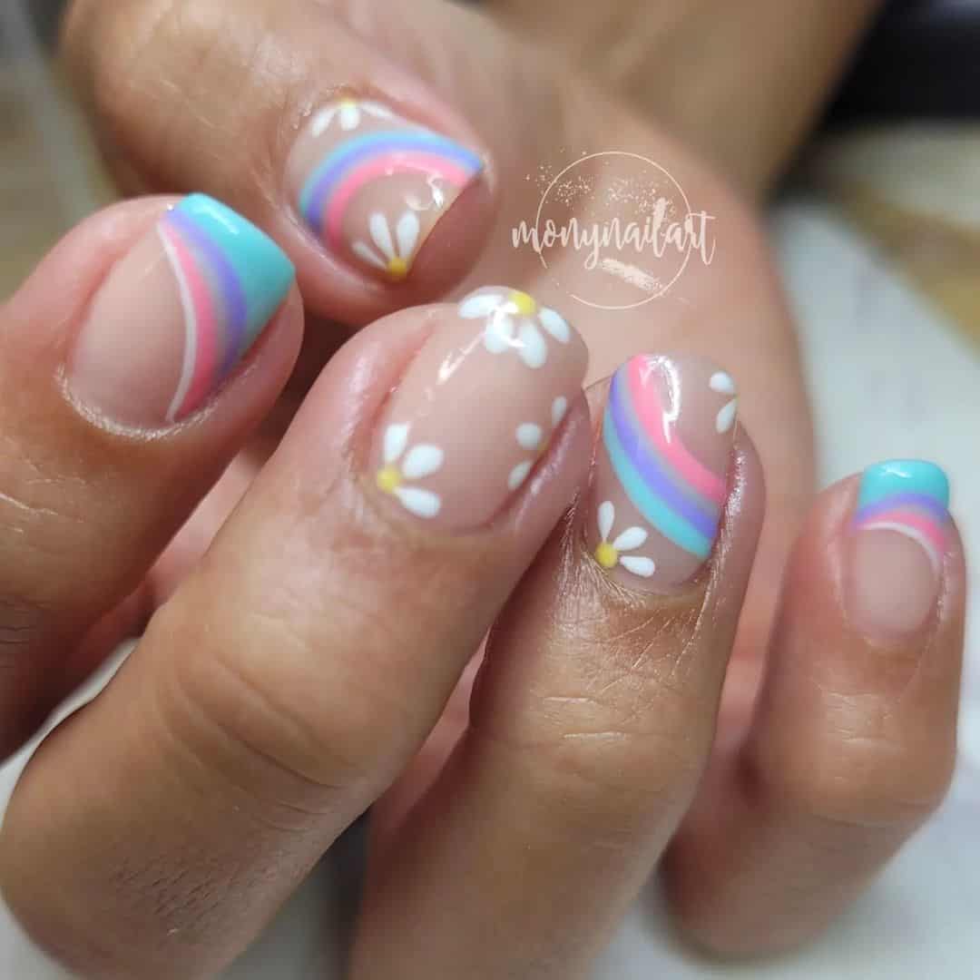 Floral Art Rainbow Nails