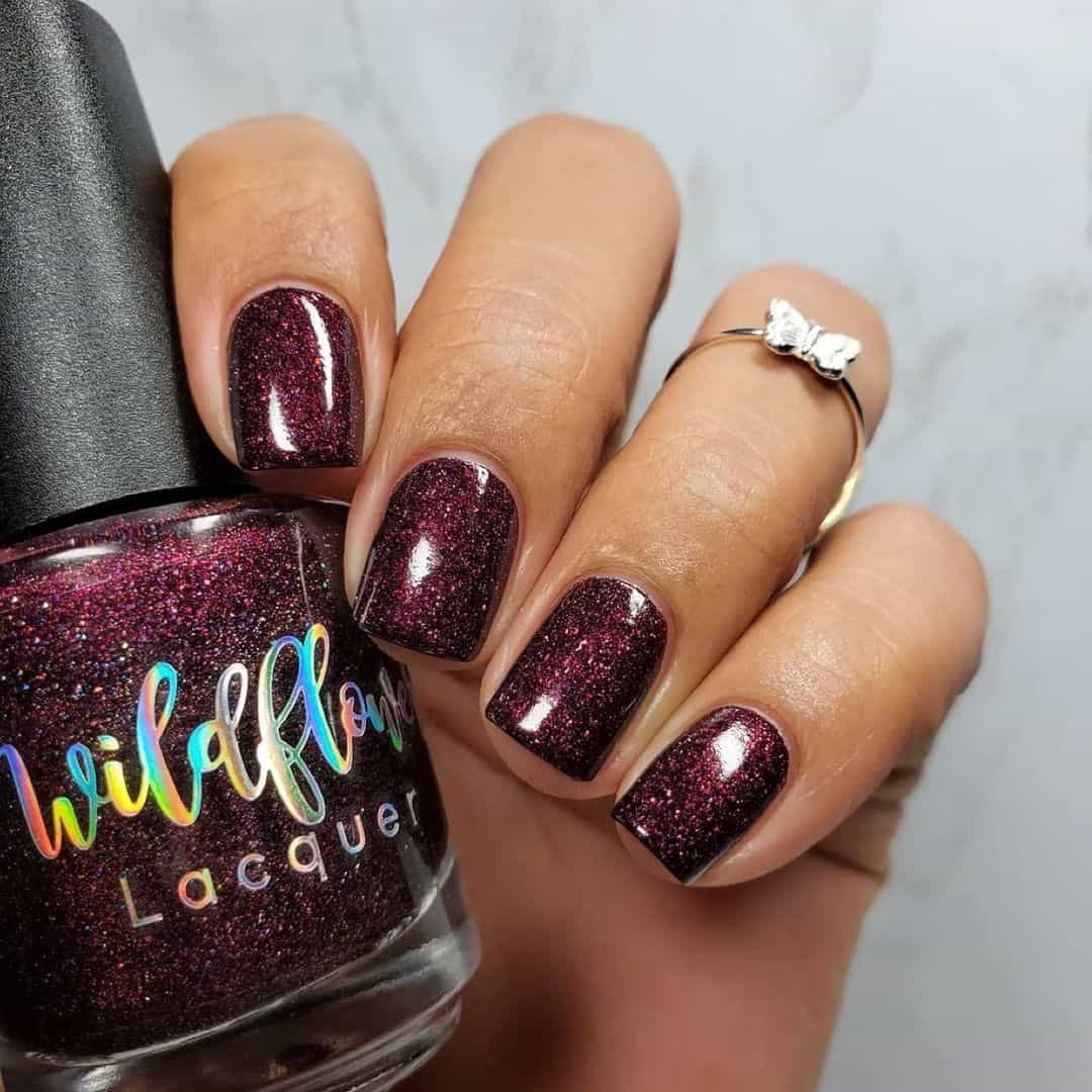 40+ Unique Burgundy Nail Design Ideas (Square & Coffin, Oval & Almond) 15 Galaxy Burgundy Nail Design