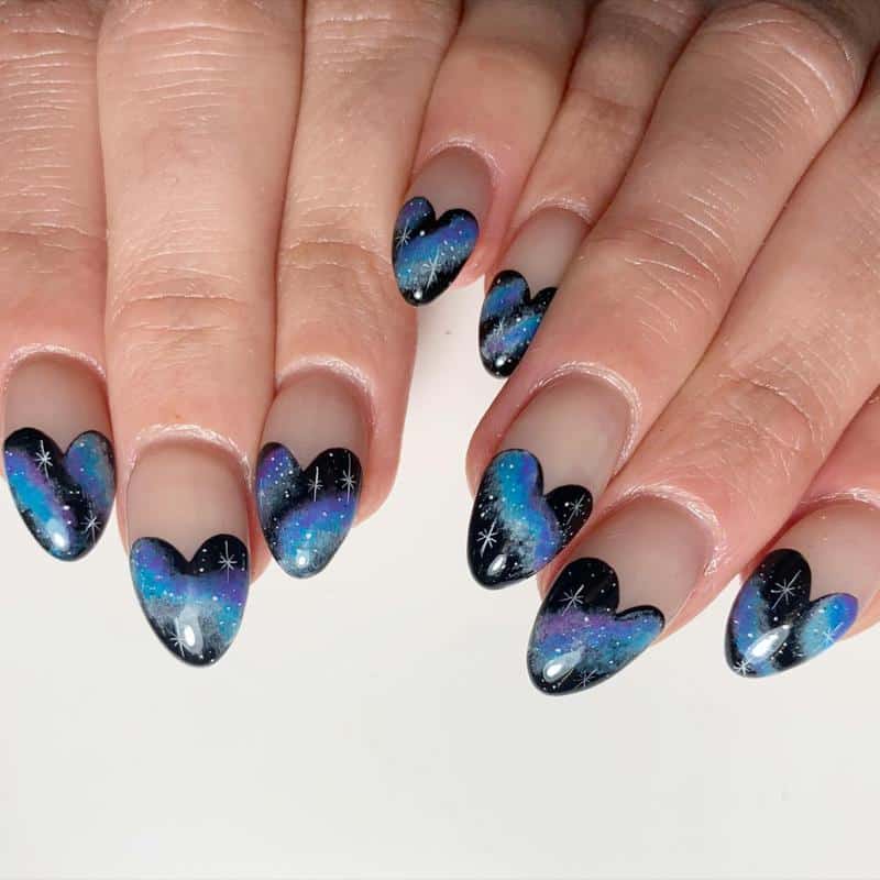 Galaxy in Hearts Nails