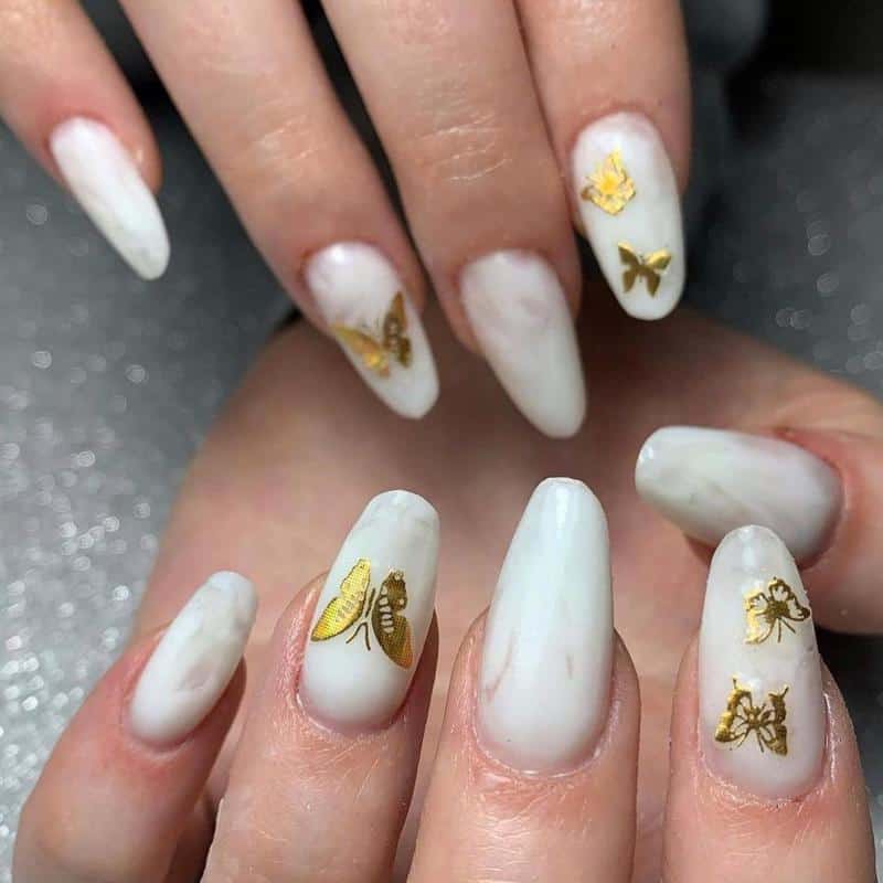 36 Butterfly Nail Designs Ideas That Will Make Your Heart Twinkle 15 Gold and Marble Butterfly Nails