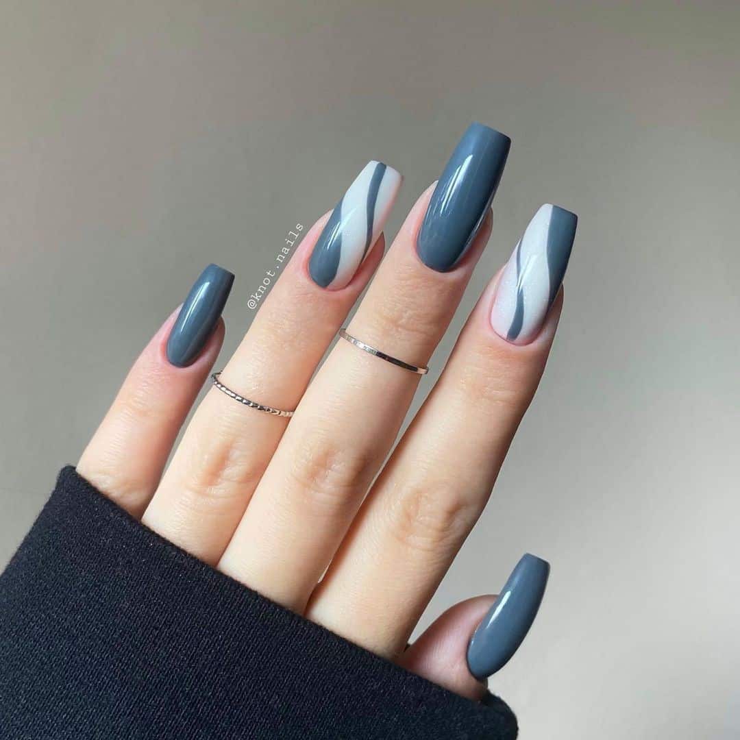 Grey & Blue Winter Nails