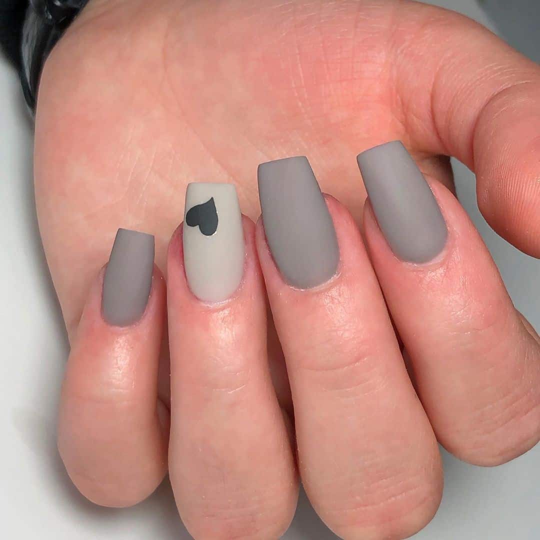 Grey Short Coffin Birthday Nails