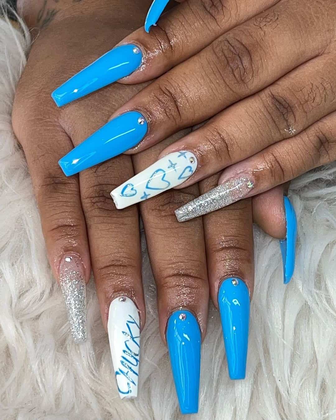 Hot Blue Coffin Birthday Nails