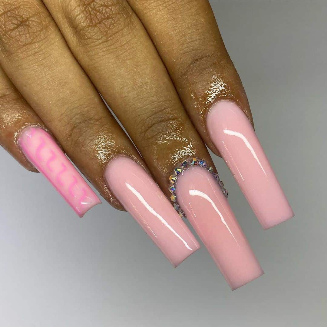 Hot Pink Birthday Nails With Gemstones