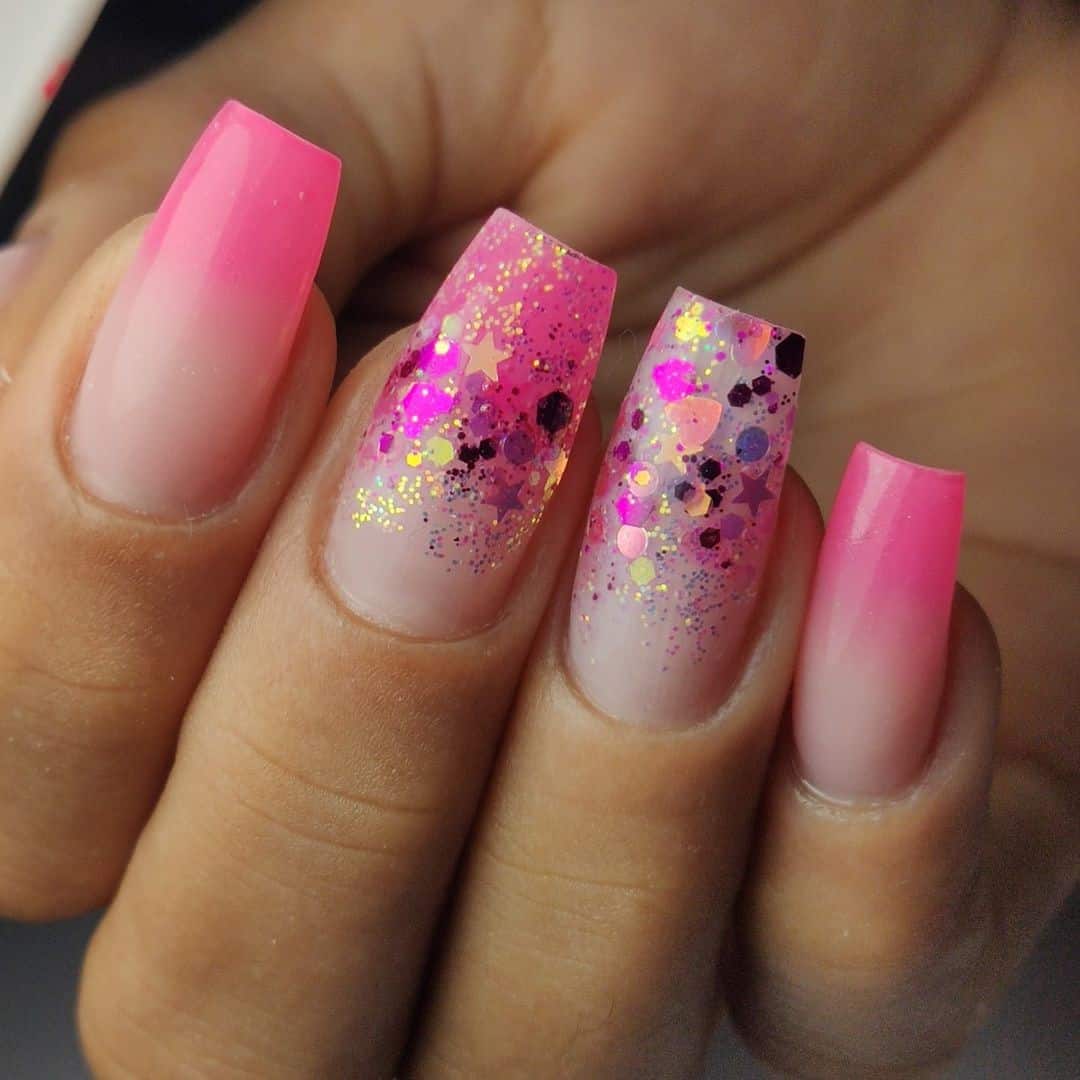 Hot Pink Glitter Nail Design
