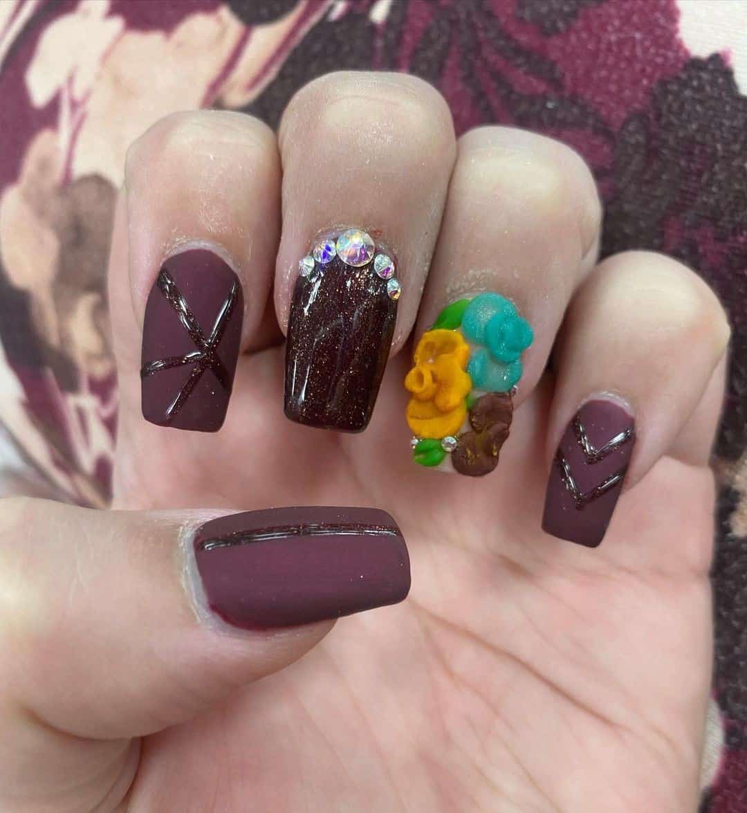 Hot Purple Coffin Nail Designs With Diamonds