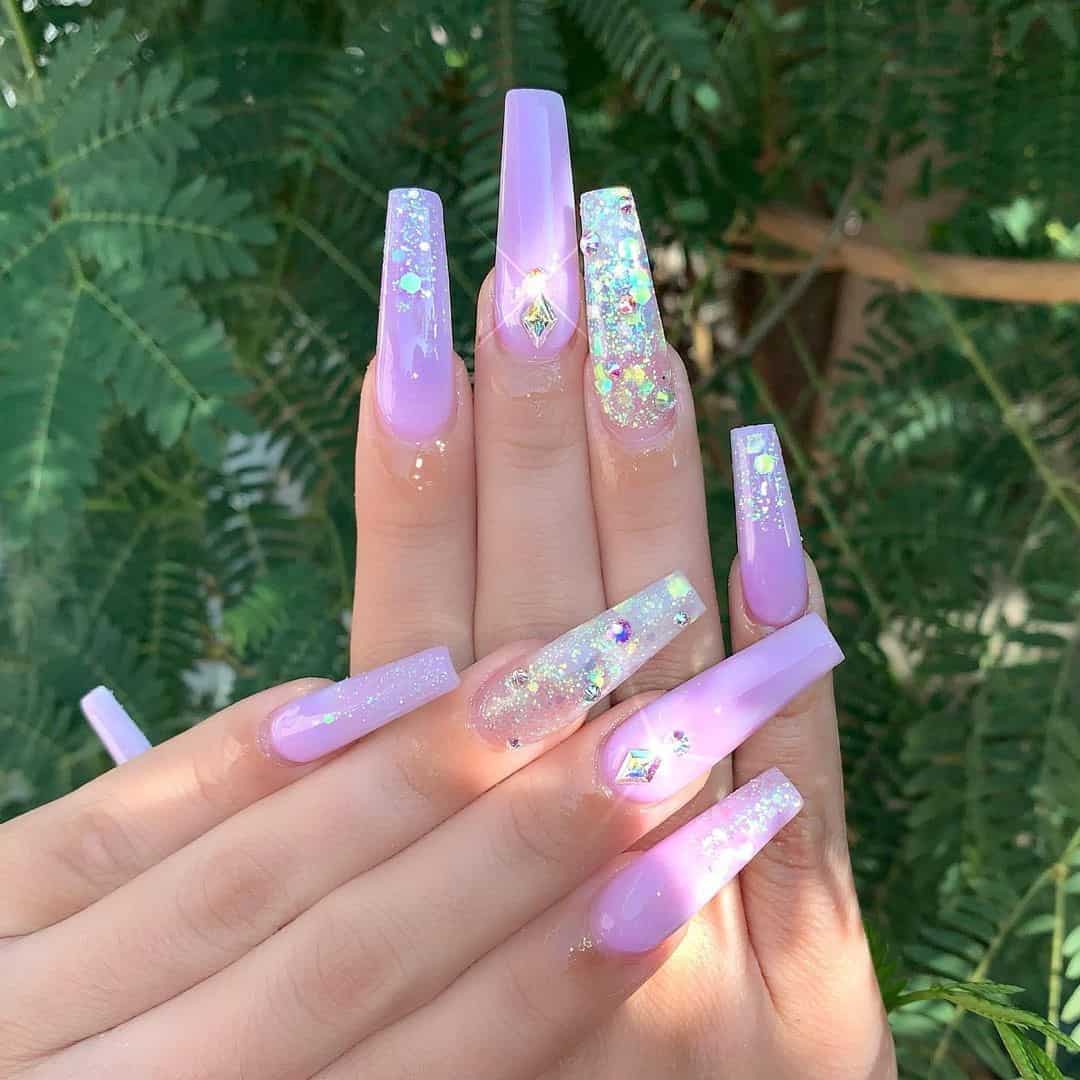 Lavender And Silver Nail Designs With Glitter