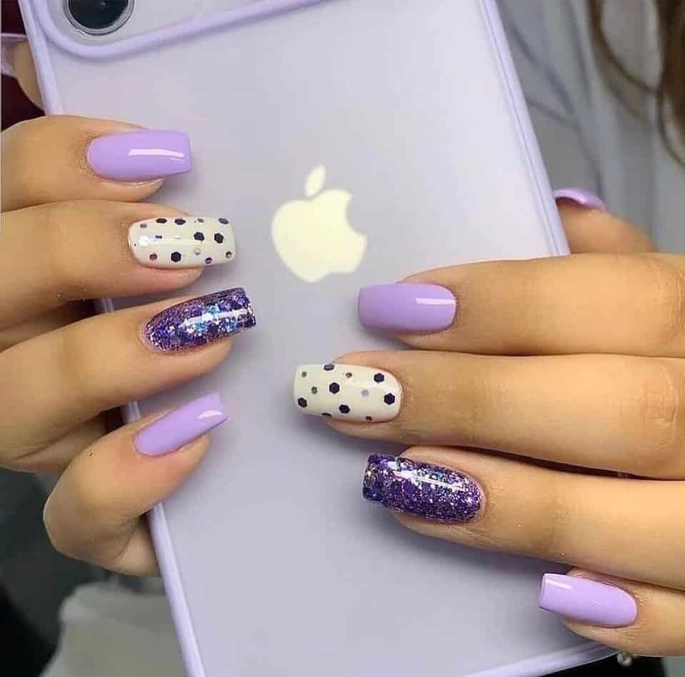 Lavender Nails With Polka Dots
