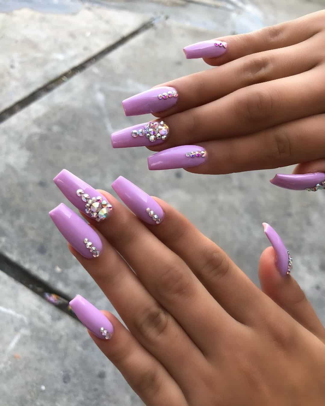 Lilac Nail Designs With Diamonds