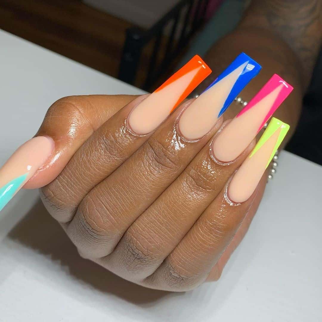 Long Acrylic Nails Rainbow Colors