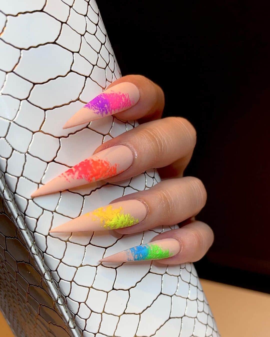 Long Acrylic Rainbow Nail Designs