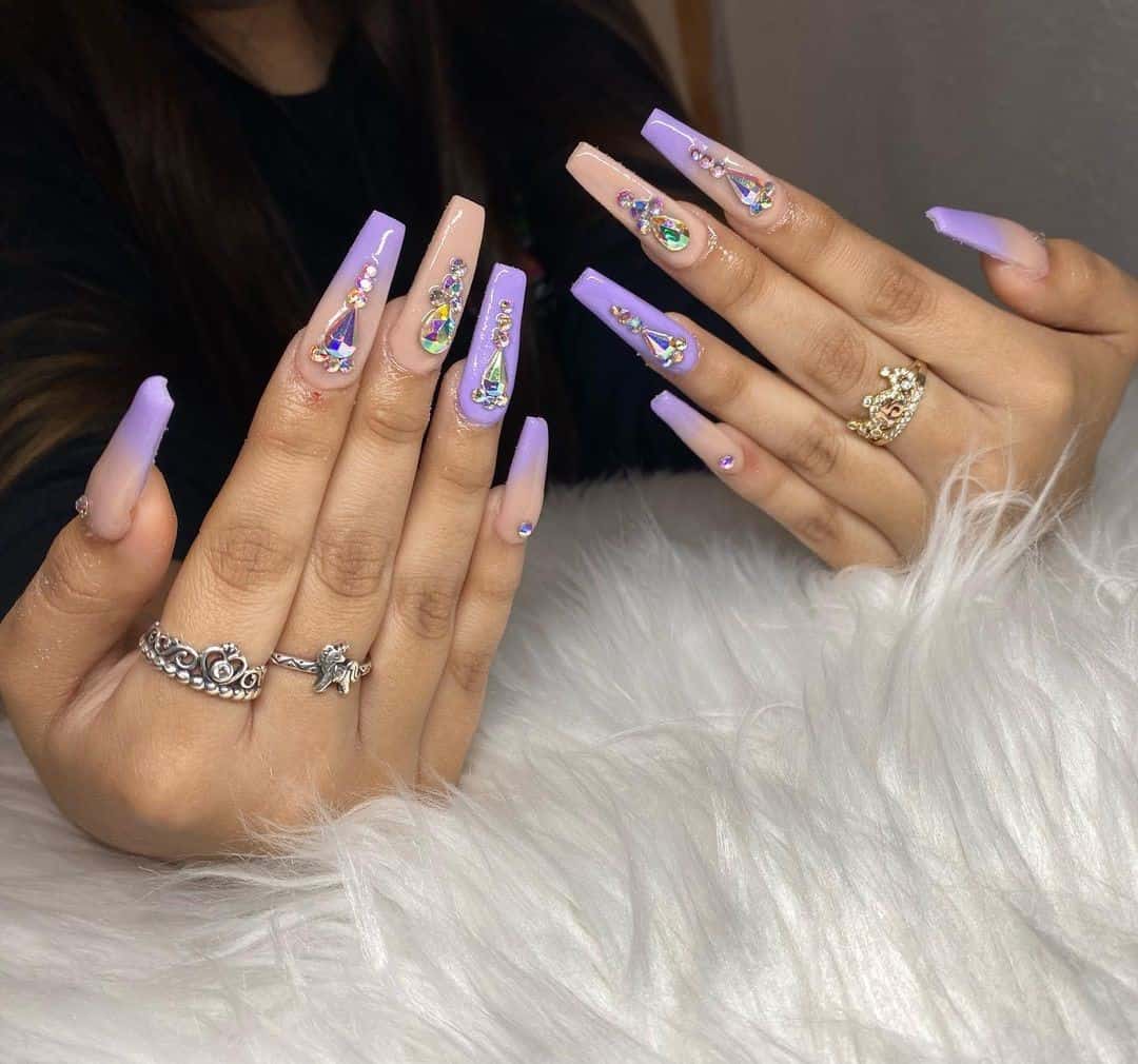 Long Acrylics Lavender Coffin Nails