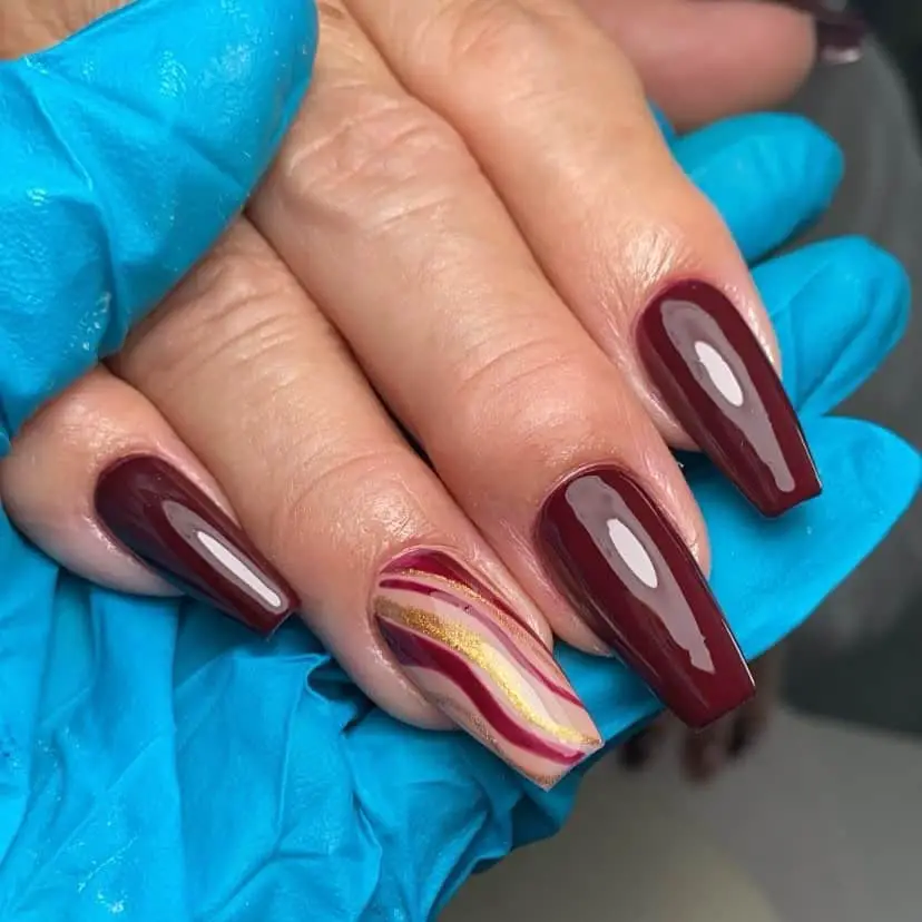 40+ Unique Burgundy Nail Design Ideas (Square & Coffin, Oval & Almond) 11 Long Burgundy Nails