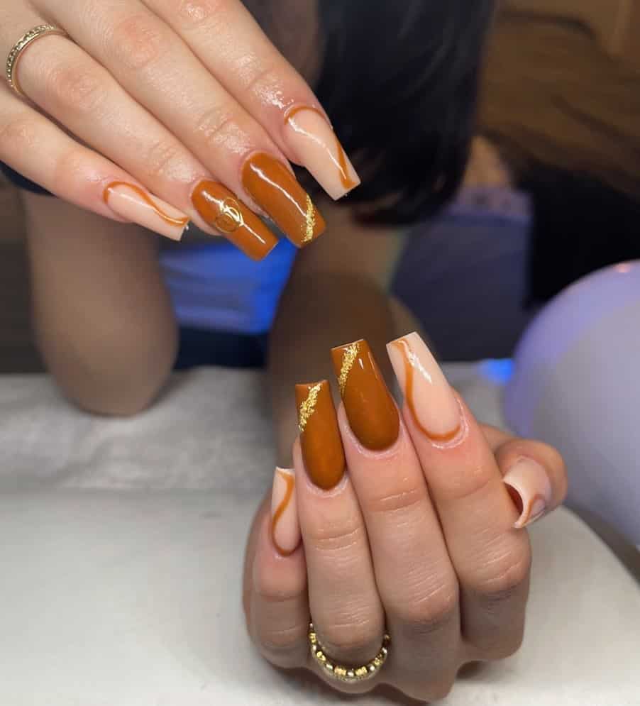 Long Coffin Brown Fall Nails