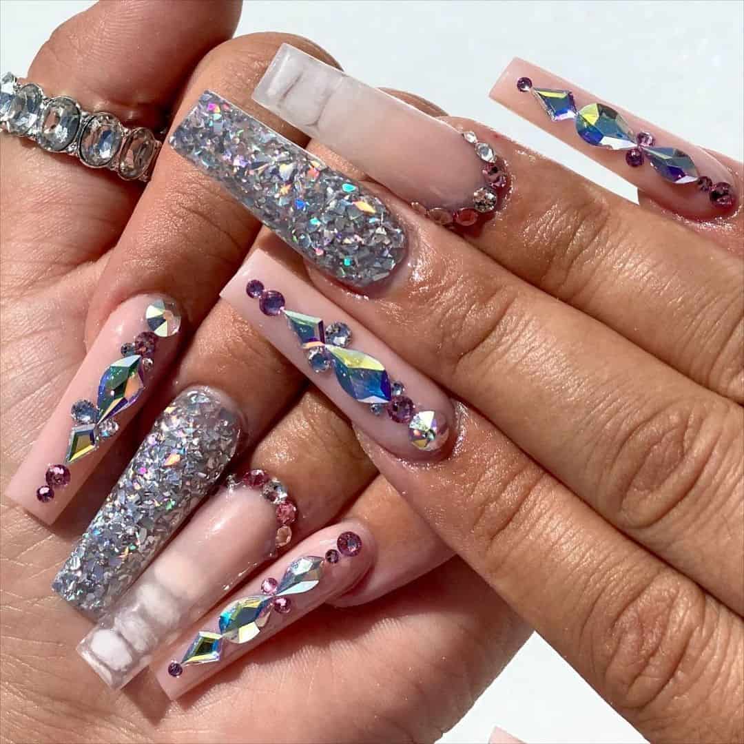 Long Nail Designs With Diamonds