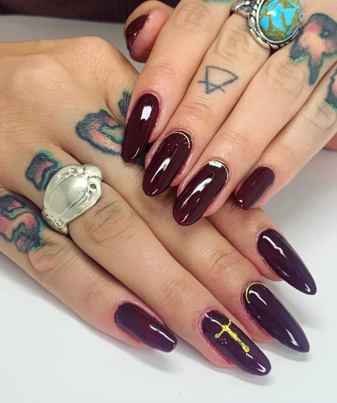 Long Oval Burgundy Winter Nails