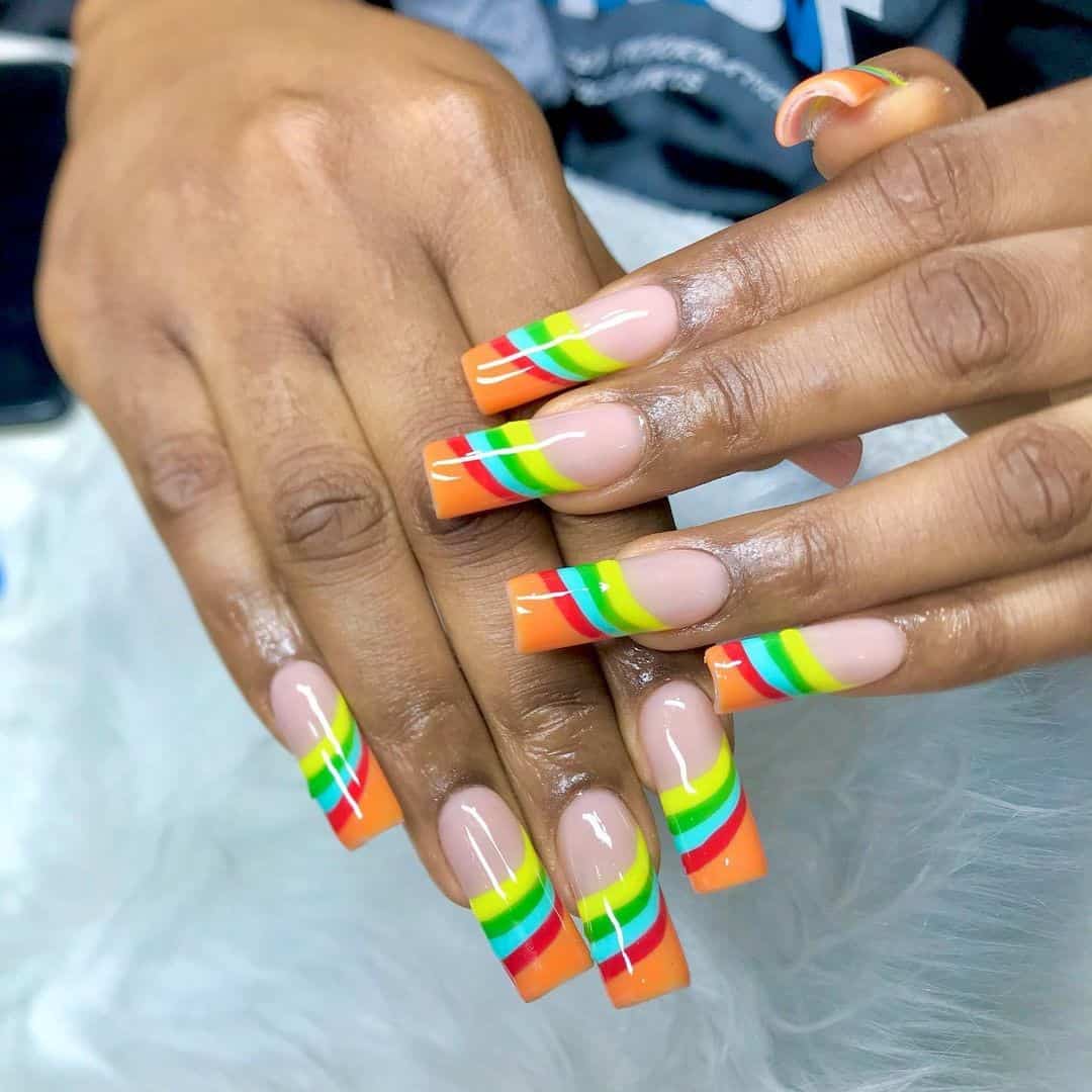 Long Square Acrylic Rainbow Manicure