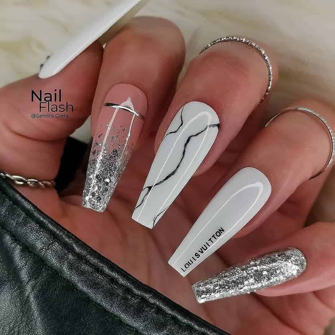 Long White Acrylic Winter Nails