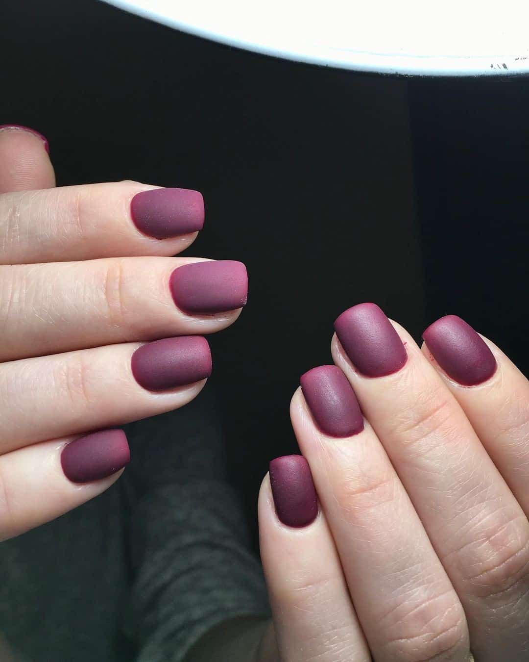 40+ Unique Burgundy Nail Design Ideas (Square & Coffin, Oval & Almond) 19 Matte Burgundy Nails