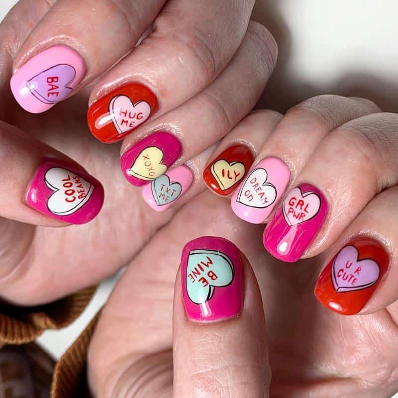 Messages Within Hearts Nail Design