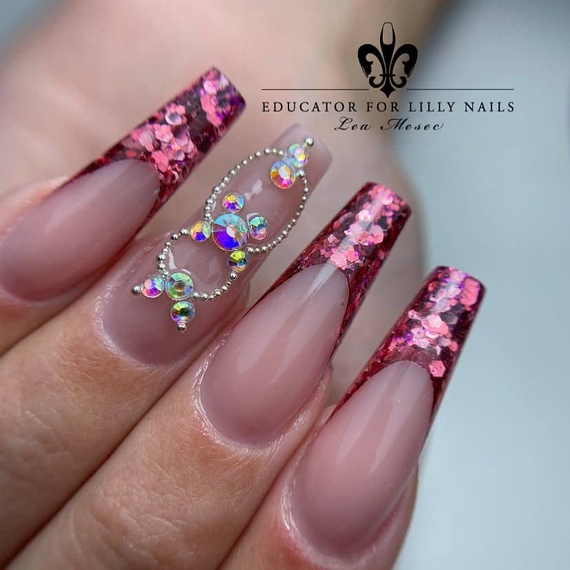 Modern Cute Pink Nail Designs With Diamonds